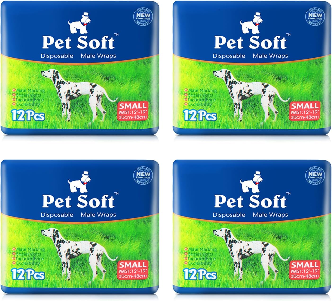 48 Pack Small Male Dog Diapers - Leak-Proof Pet Wraps