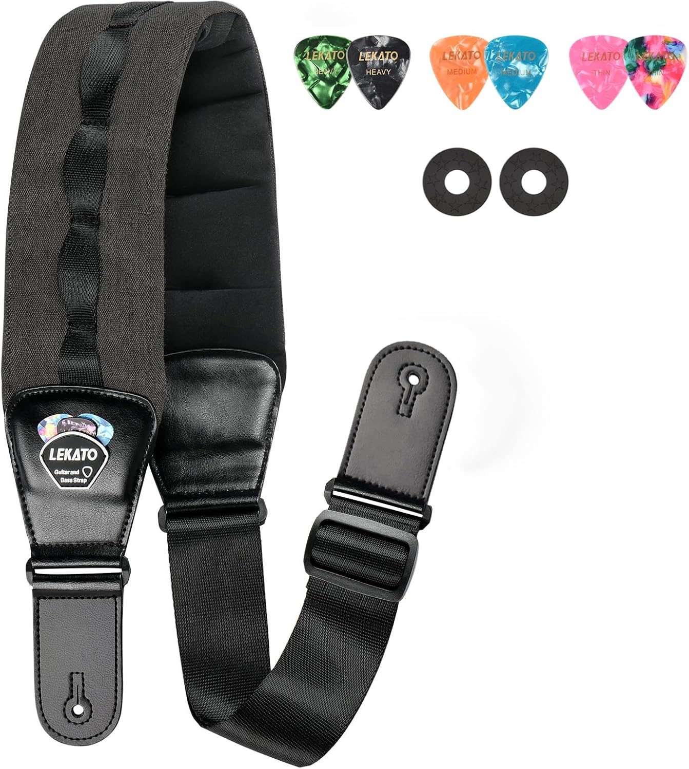 LEKATO Padded Bass Guitar Strap: Comfort & Security Pack