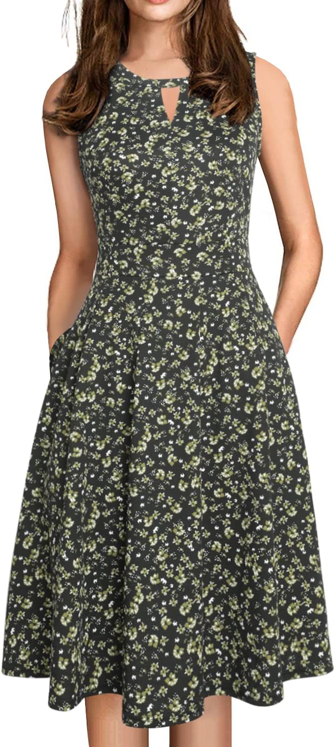 Sureple Women's Retro Sleeveless Swing Dress with Pockets