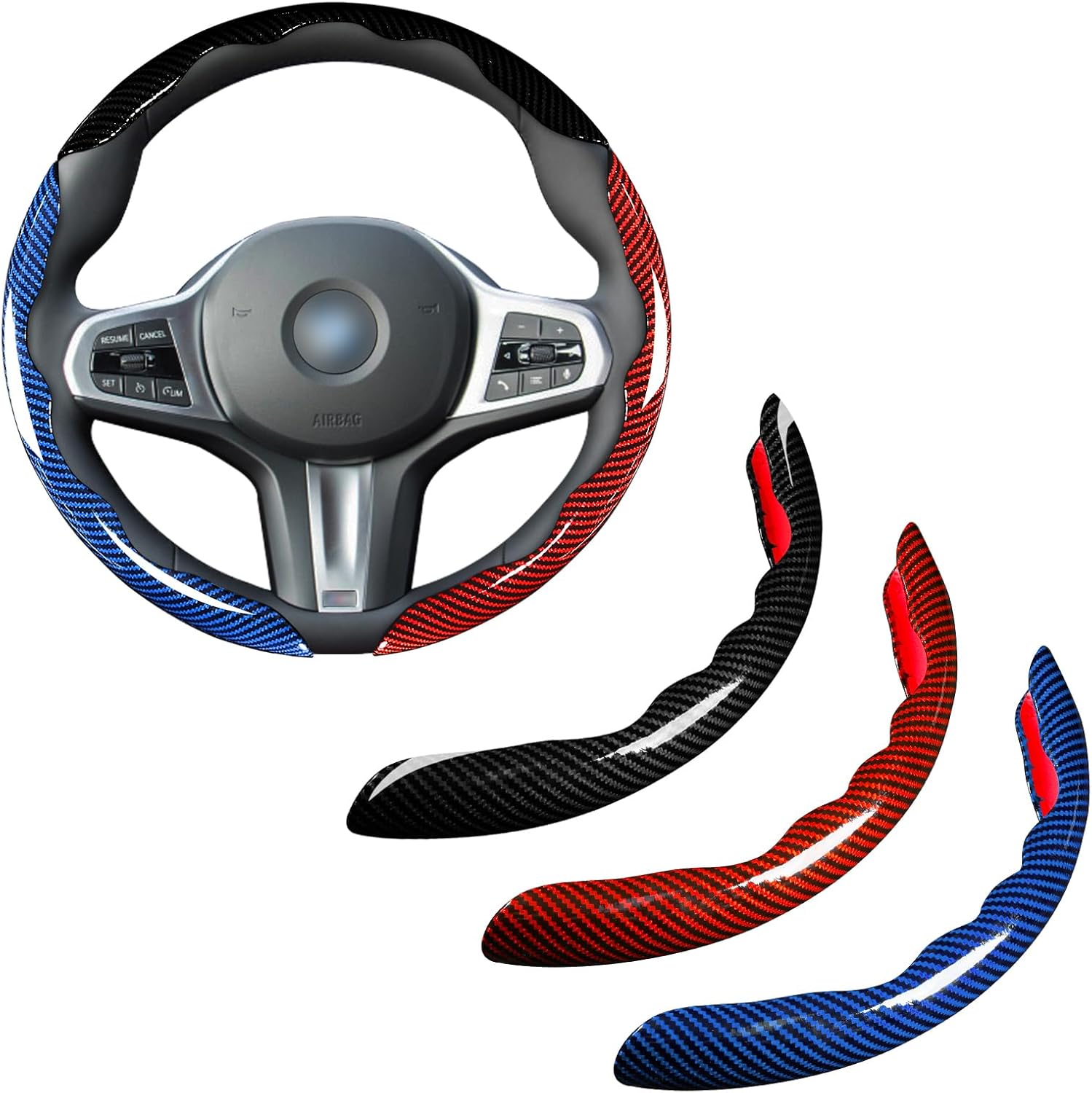 Carbon Fiber Steering Wheel Cover Set for 14.5-15 in Wheels