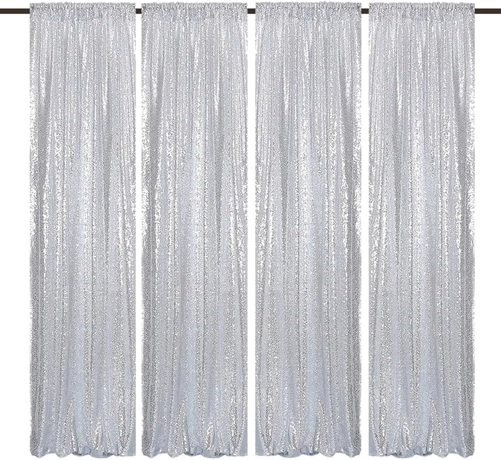 Silver Sequin Backdrop Curtains for Weddings and Parties Decor