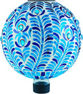 VOREEN Solar Gazing Ball 10in Mosaic Glass Peacock - Night Glow
