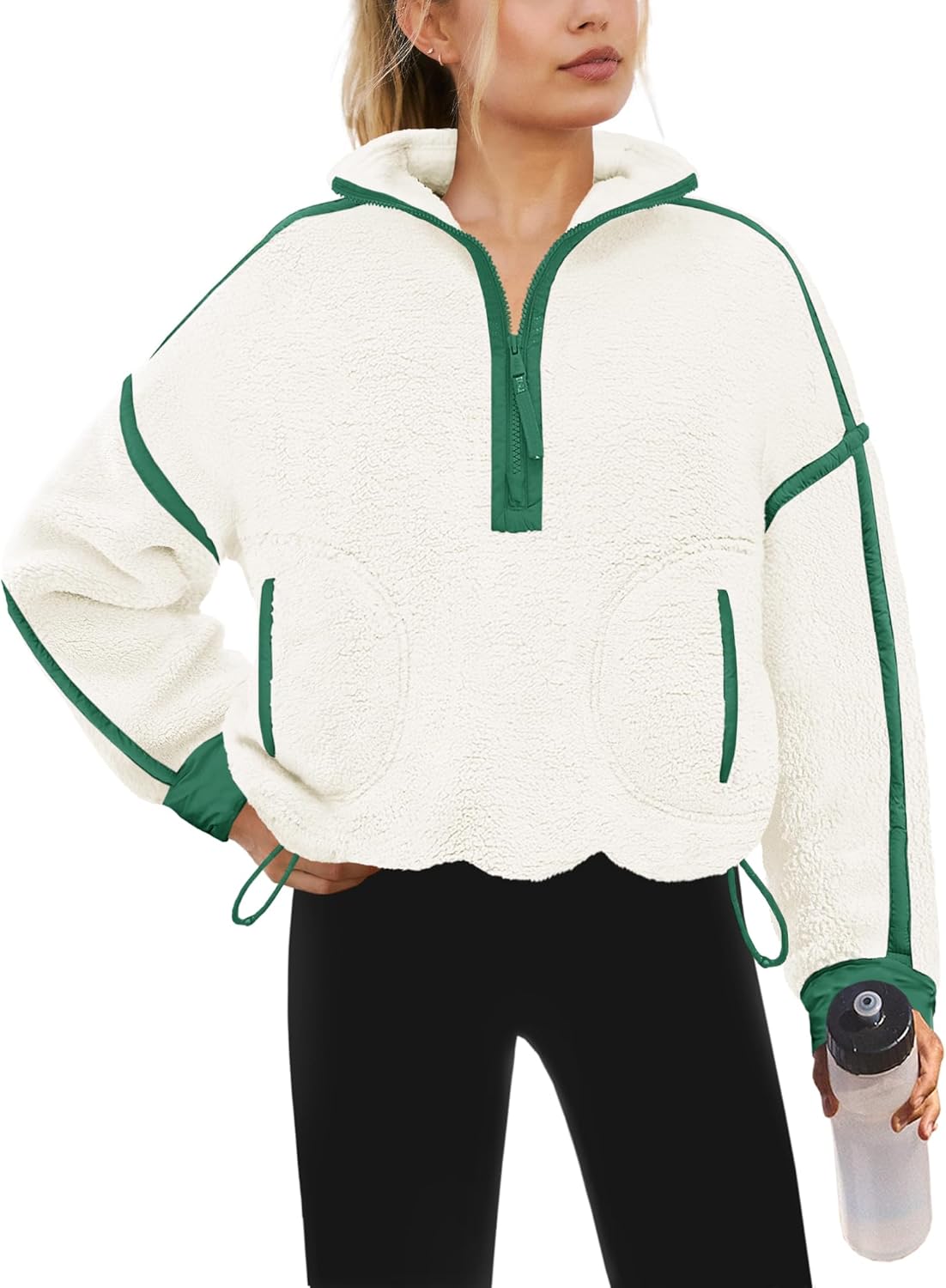 Yanekop Womens Quarter Zip Pullover Sherpa Fleece Jacket