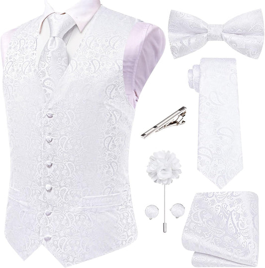 Hi-Tie Men's Silk Vest Bowtie Set for Formal Occasions
