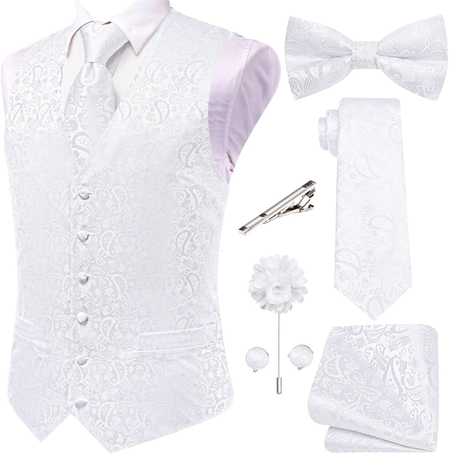 Hi-Tie Men's Silk Vest Bowtie Set for Formal Occasions