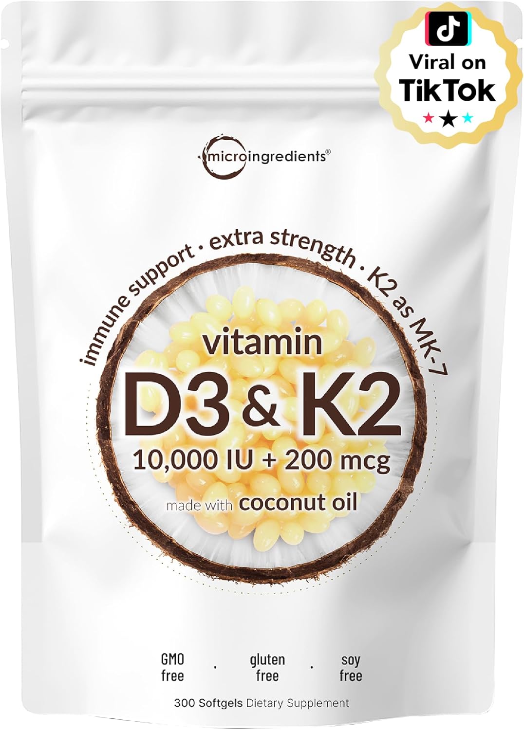 Micro Ingredients Vitamin D3 10,000 IU + K2 MK-7 for Health