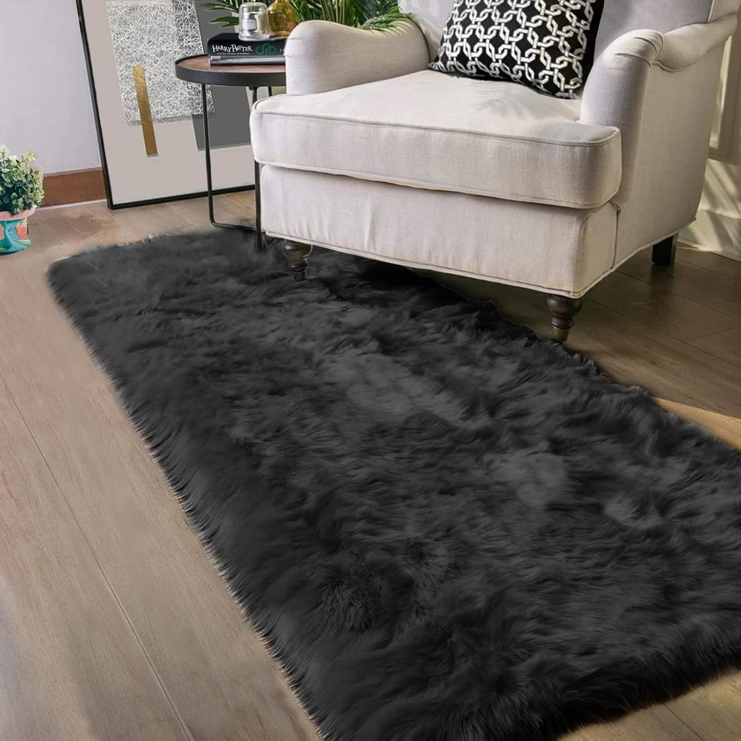 Latepis Black Runner 2x5 Washable Rug for Soft Fluffy Decor