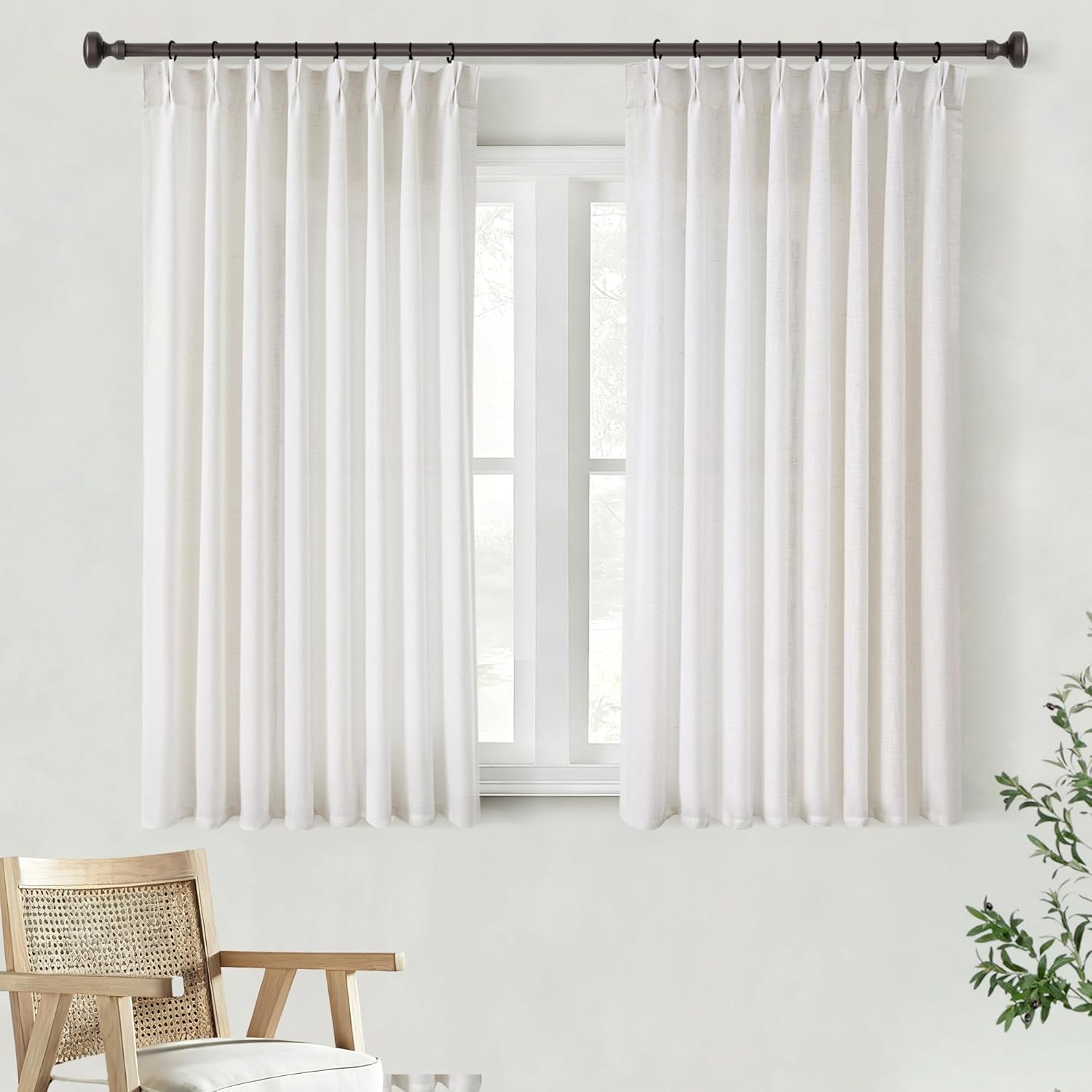 Natural Pinch Pleated Linen Curtains for Living Room 45 Inch