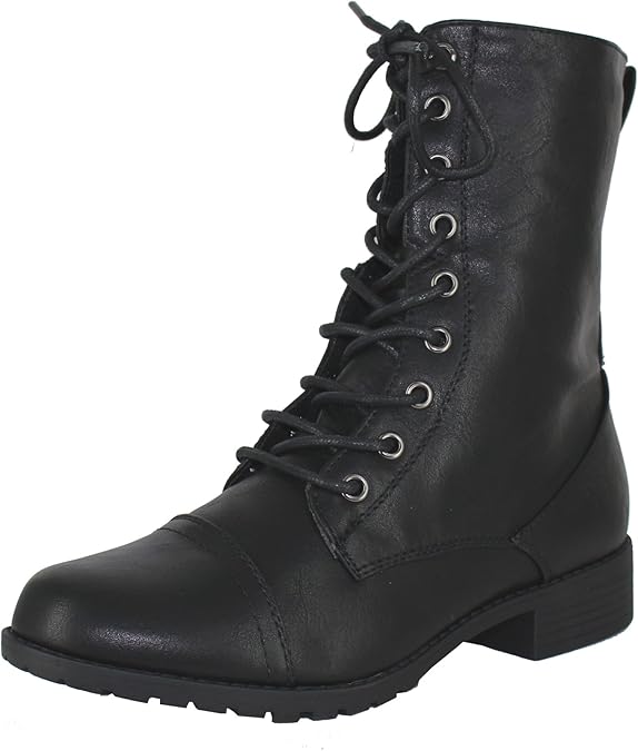 Forever Link Womens Round Toe Military Lace Up Combat Boots