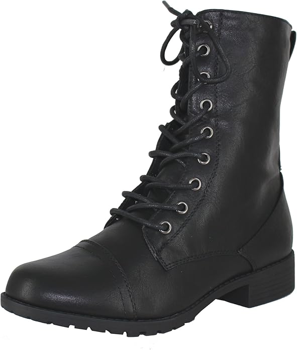 Forever Link Womens Round Toe Military Lace Up Combat Boots