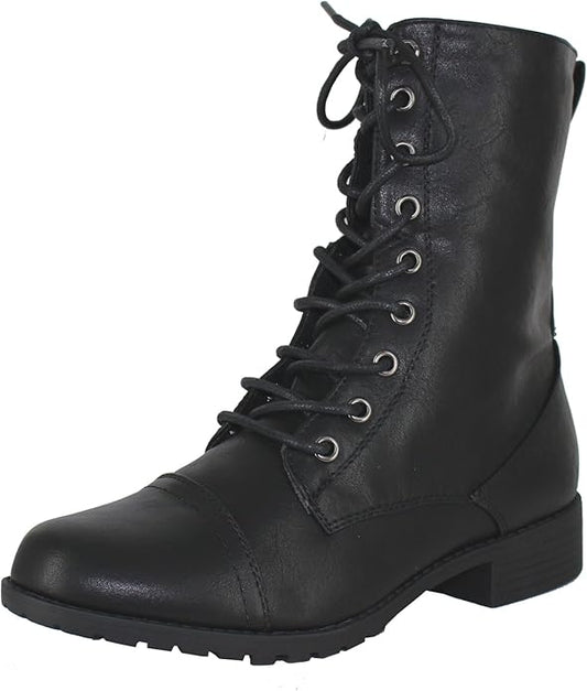 Forever Link Womens Round Toe Military Lace Up Combat Boots