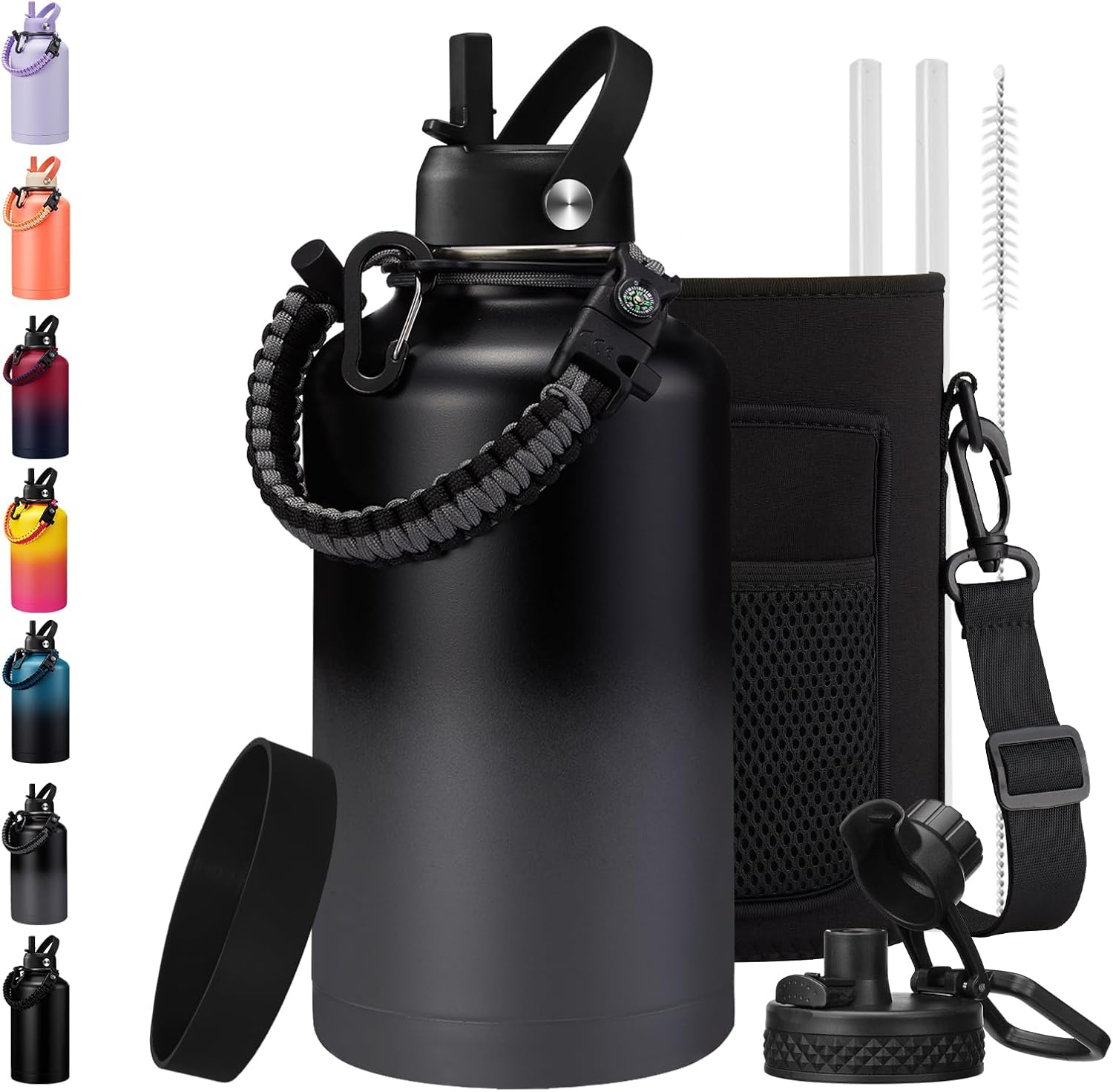 Half Gallon Insulated Water Bottle with Straw and Carrier Bag
