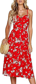 Halife Womens Summer Dresses Casual Floral Button Down Midi Dress