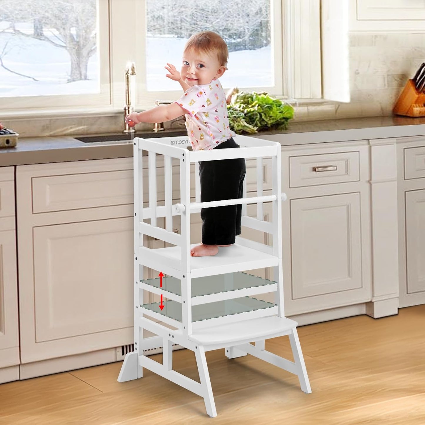COSYLAND Kids Kitchen Step Stool - Adjustable Toddler Tower