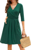Zattcas Womens Wrap V Neck 3/4 Sleeve Cocktail Dress - Flattering Fit