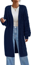 Long Sleeve Open Front Chunky Cardigan for Women - Cable Knit Cozy Fit