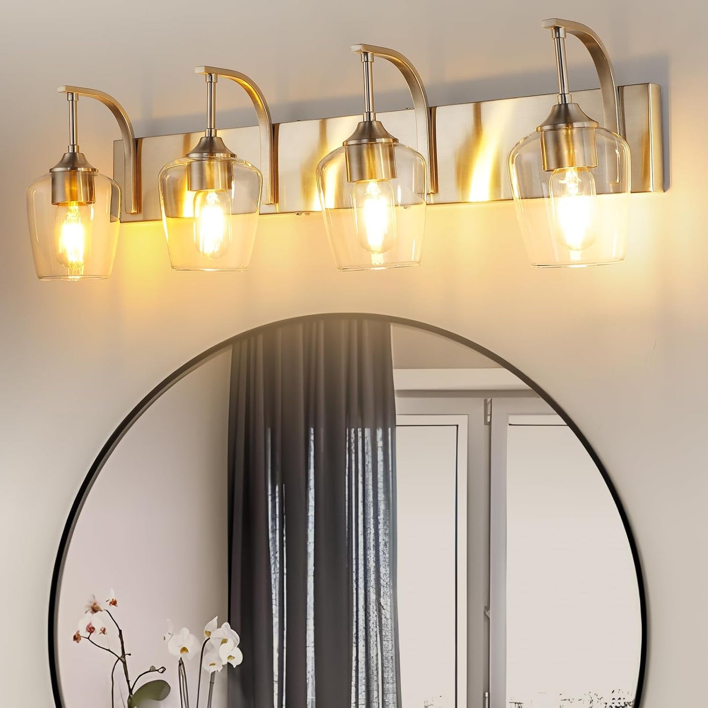 4-Light Brushed Nickel Vanity Light with Clear Glass Shade