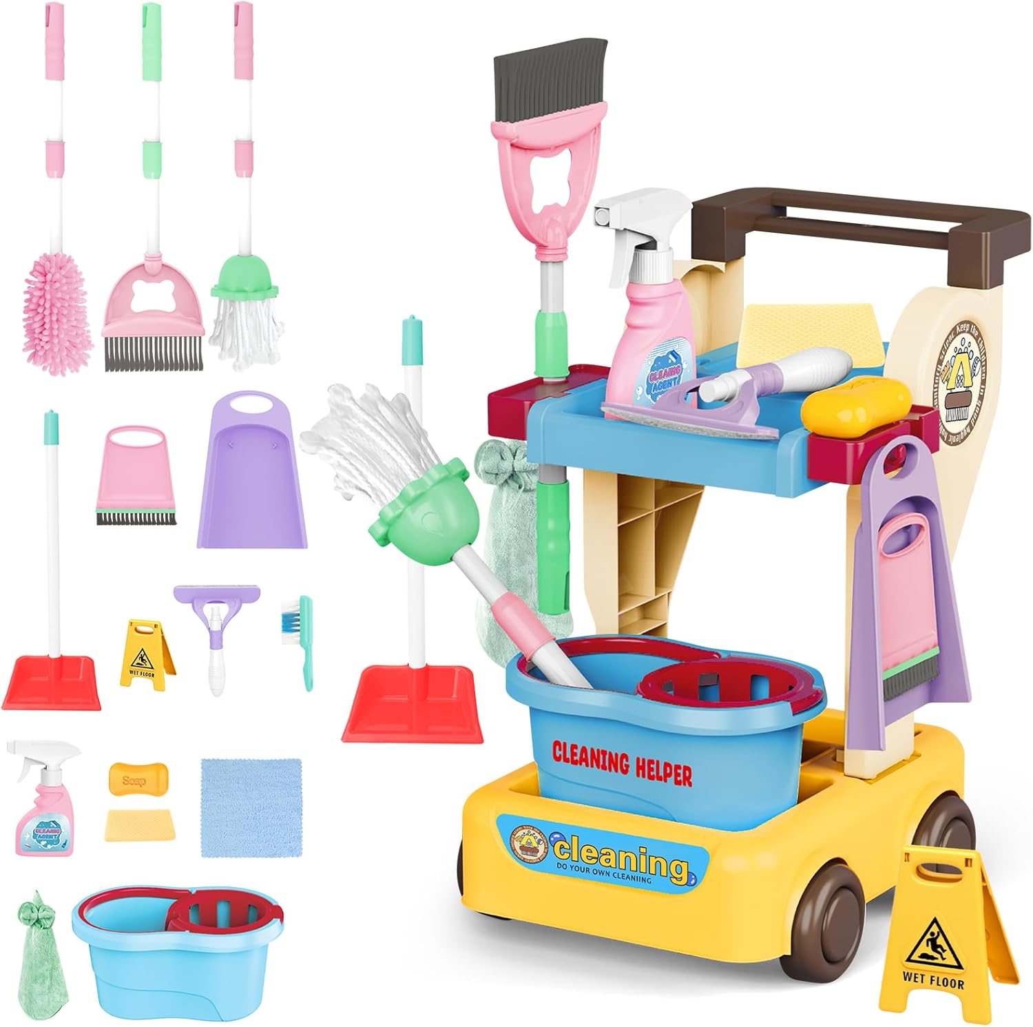 deAO Kids Cleaning Set for Toddlers - 17 PCS Pretend Play Set