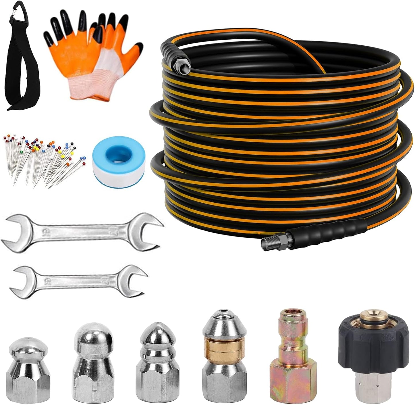 50FT Sewer Jetter Kit for Pressure Washer with Nozzles and Tools