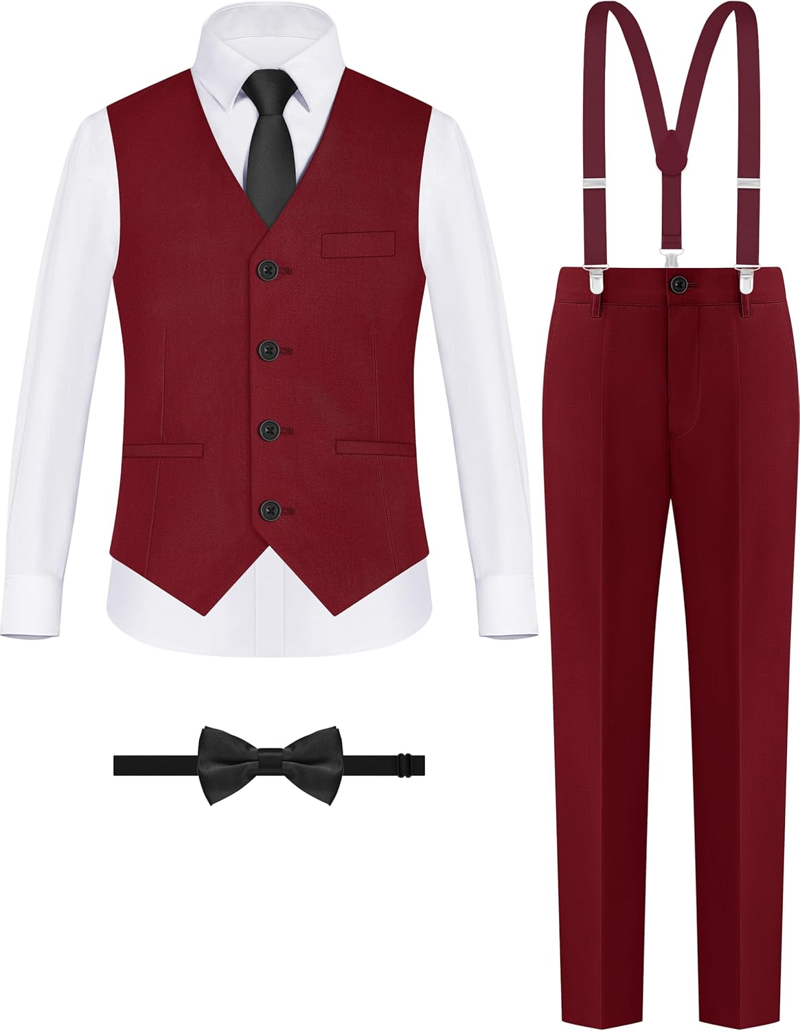 Boys' Formal Suit Set with Suspenders and Adjustable Waist