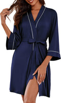 Women Kimono Robe Knee Length Knit Bathrobe - Lightweight Soft Knit