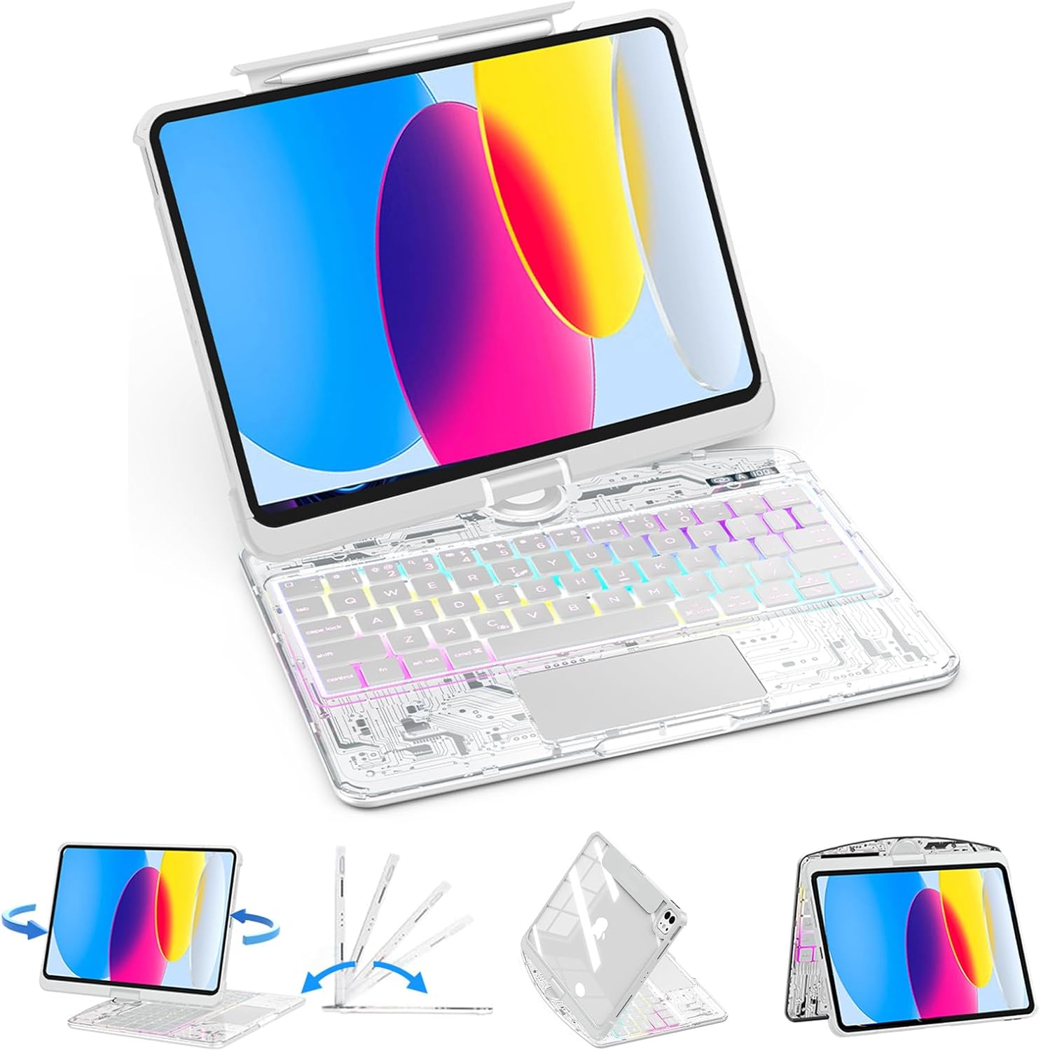 Clear Wireless Keyboard Case for iPad 11th & 10th Gen with Trackpad