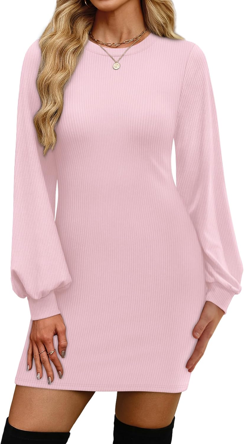 OFEEFAN Sweater Dresses for Women - Puff Sleeve Bodycon Style