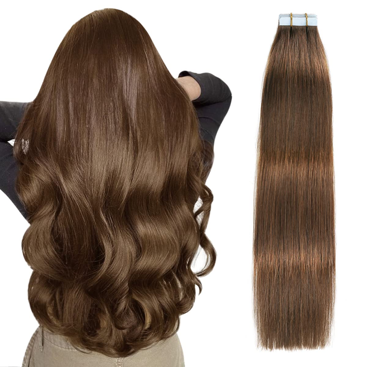Tape in Hair Extensions Chocolate Brown 20in Remy Human Hair