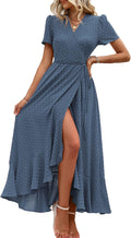 Women Summer Maxi Dress Casual Wrap Floral Boho - Flowy Beach Style
