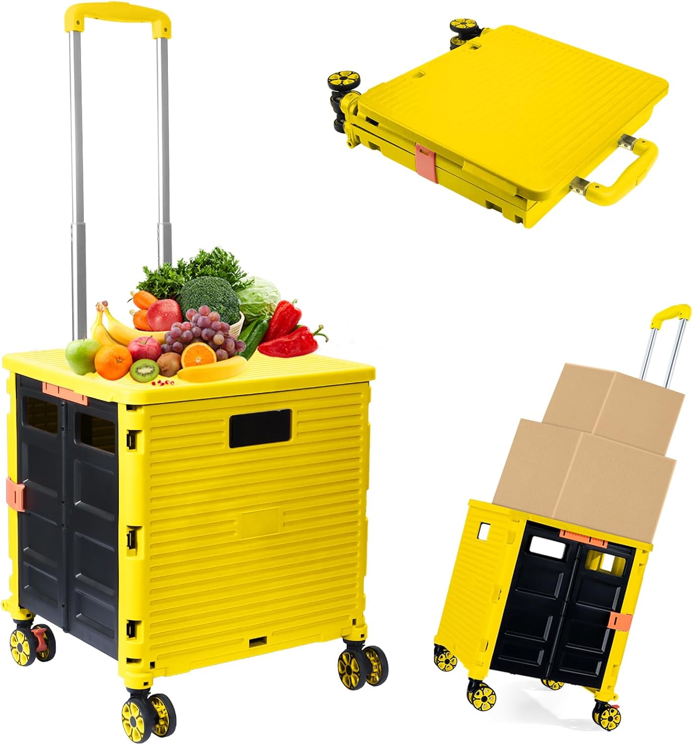 Foldable Utility Cart for Shopping and Travel with Lid and Wheels
