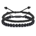 Black Beaded Bracelets for Men Boys - Stylish Triple Protection Set