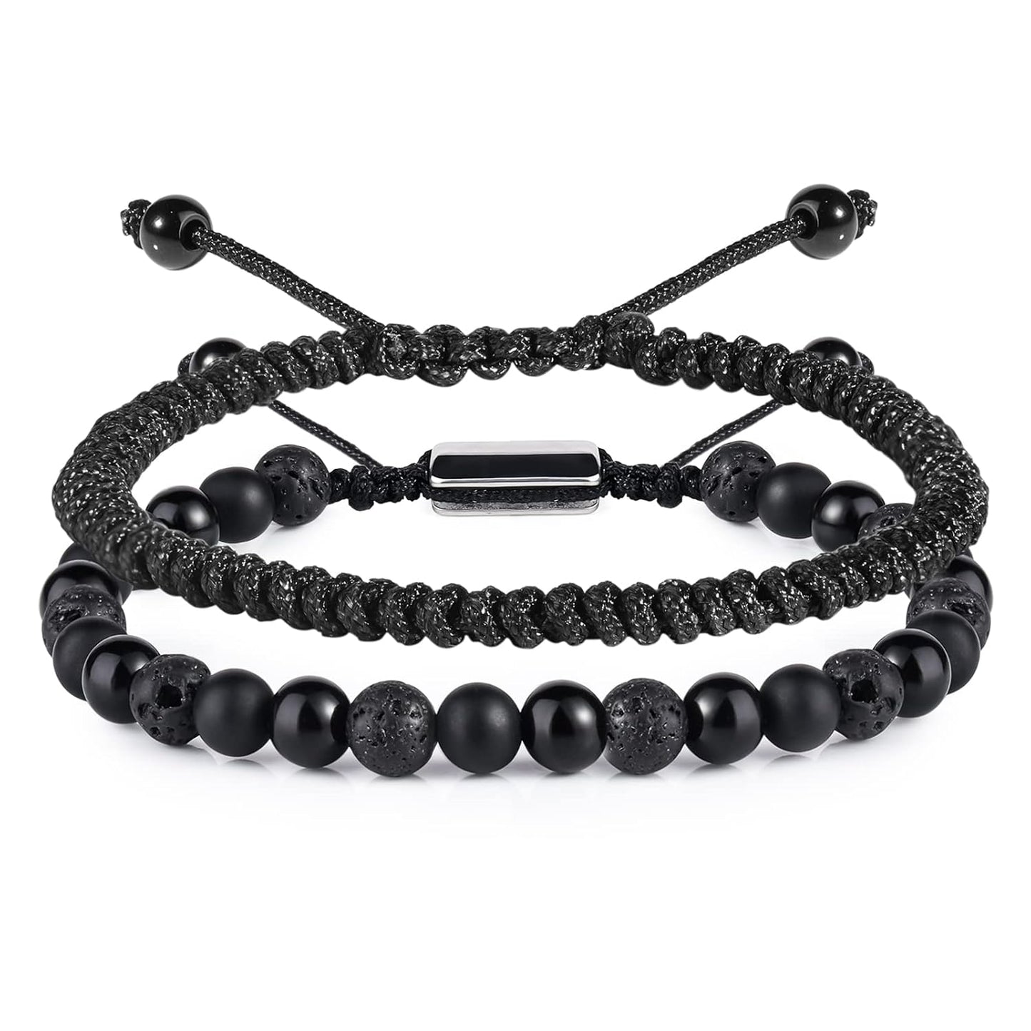 CARITATE Black Beaded Mens Bracelet Set - Stylish Gift for Him