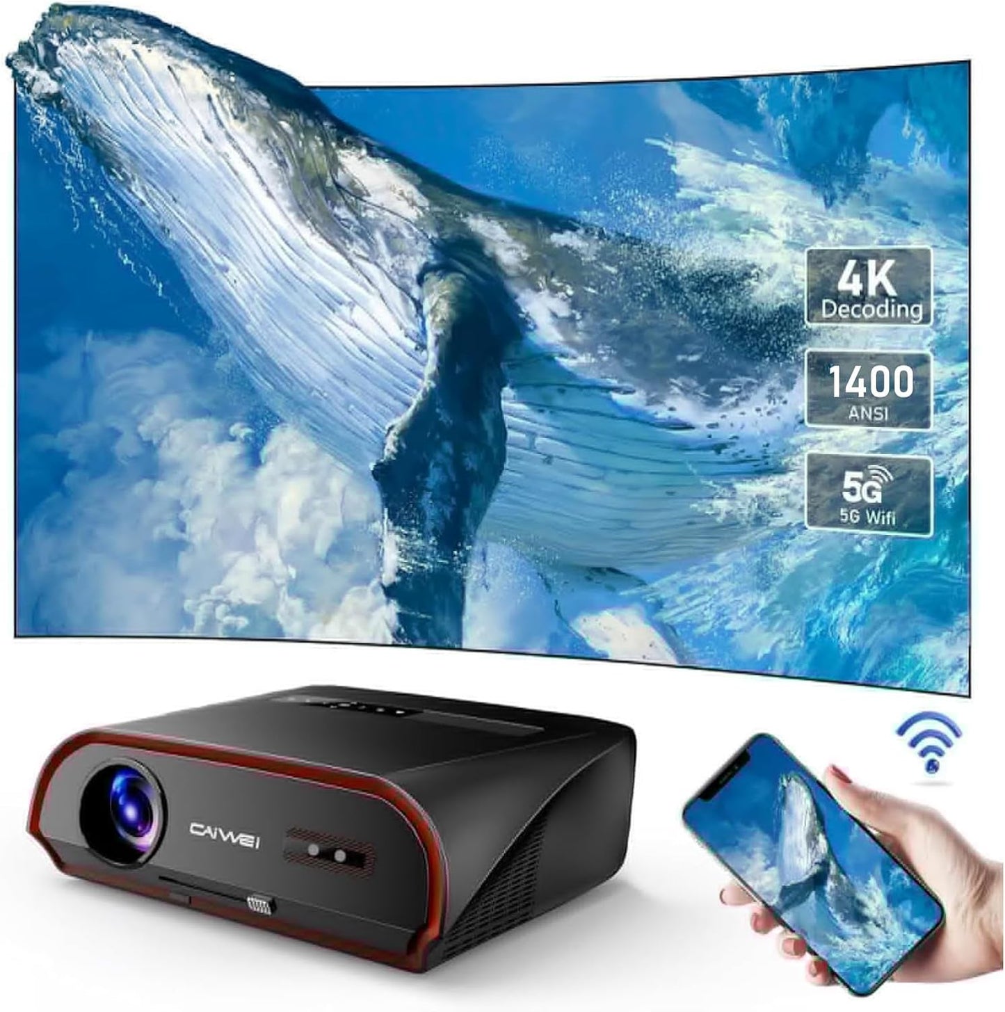 CAIWEI 4K Ultra HD Daytime Projector - Bright & Smart