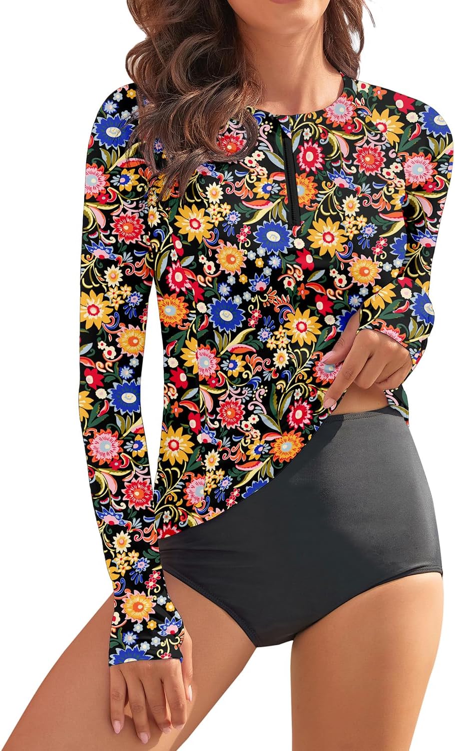 WOWENY Women Rash Guard Long Sleeve Swim Shirts for Sun Safety