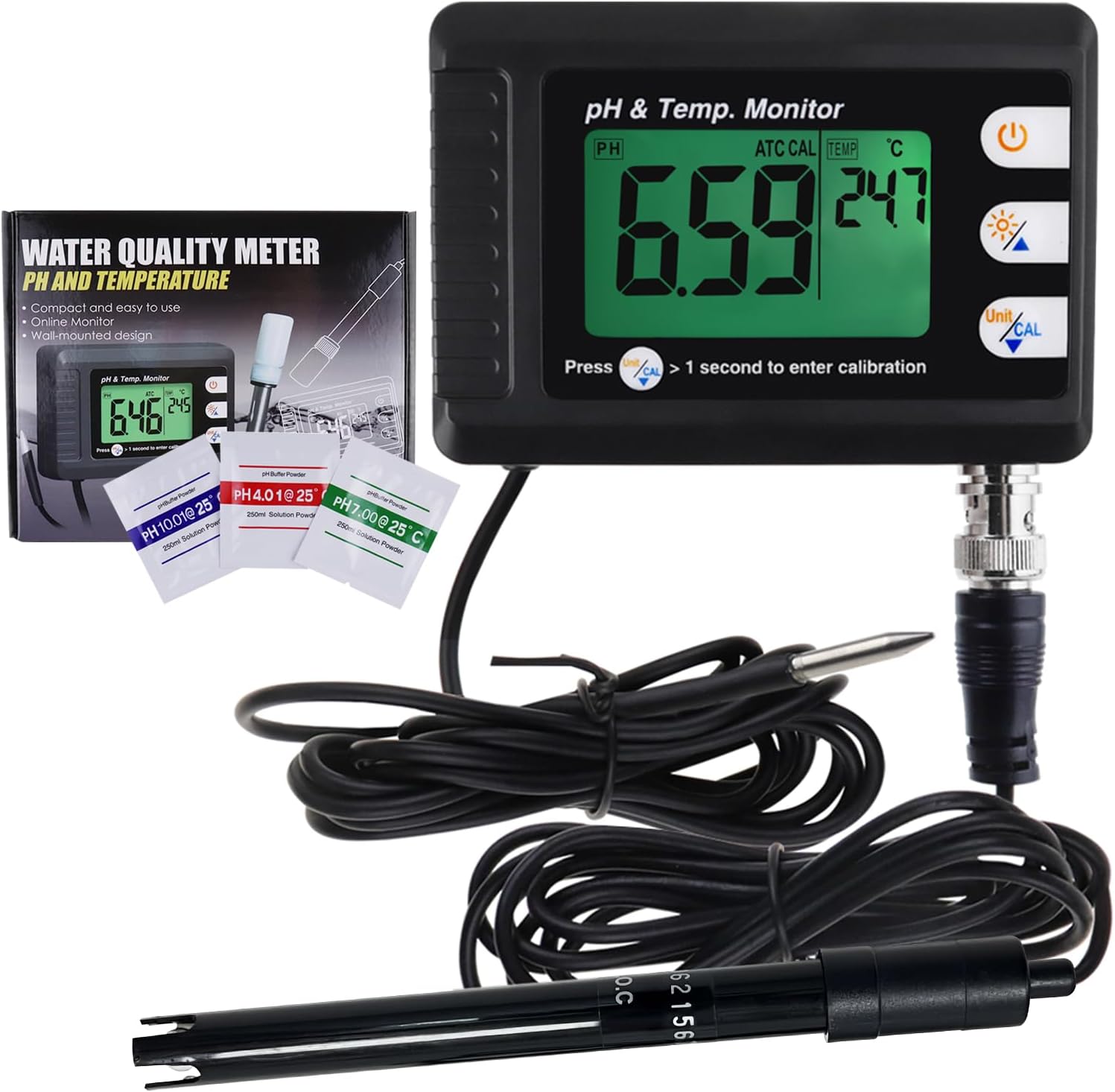 2 in 1 Temperature pH Monitor Meter Tester for Hydroponics