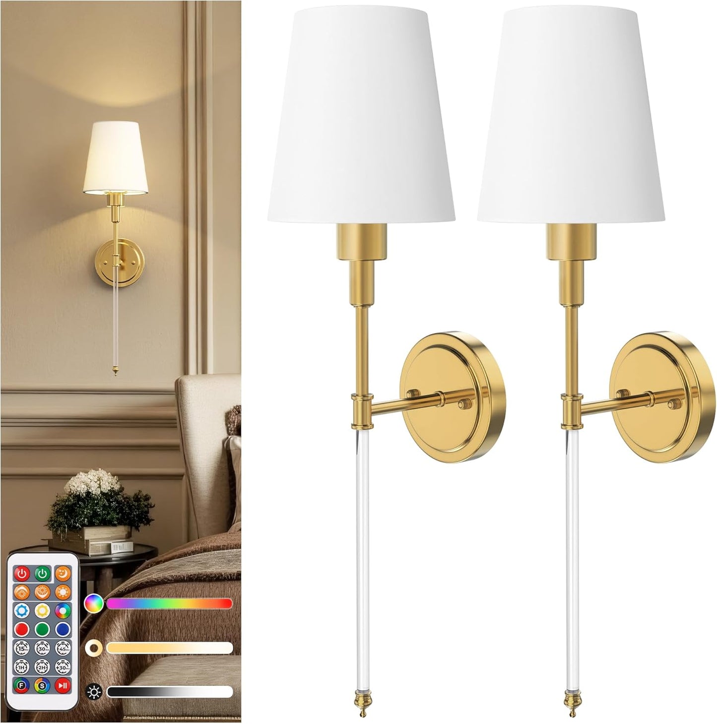 DORESshop Battery Operated Wall Sconce Set of 2 for Home Decor