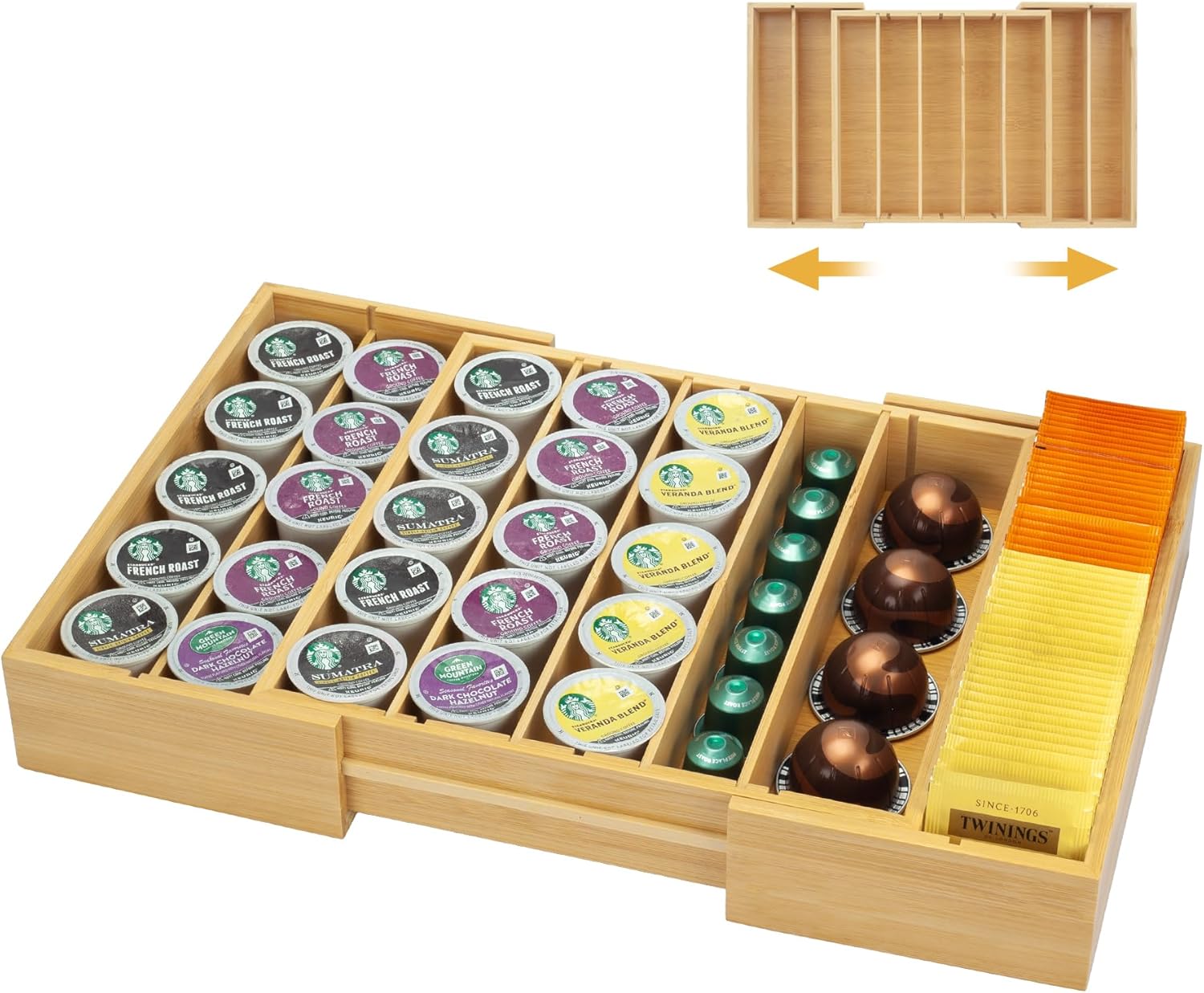 MinBoo Bamboo K Cup Holder: Expandable Coffee Pod Organizer