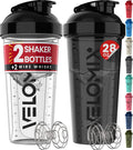 VELOMIX Protein Shaker Bottles - 2 Pack, Leak Proof, 2x Whisk, Black&Transparent