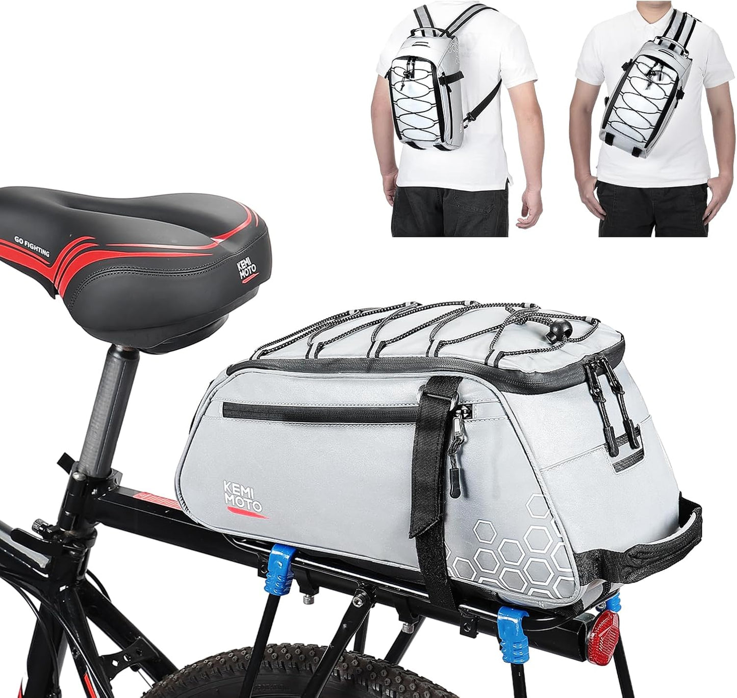 KEMIMOTO 11L Bike Bag for Bicycle Rear Rack - Reflective & Versatile