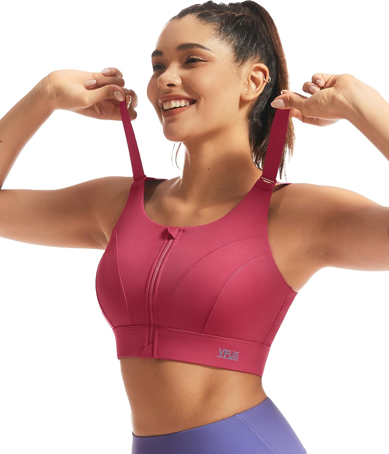 Adjustable High Impact Sports Bras for Women with Zip Front