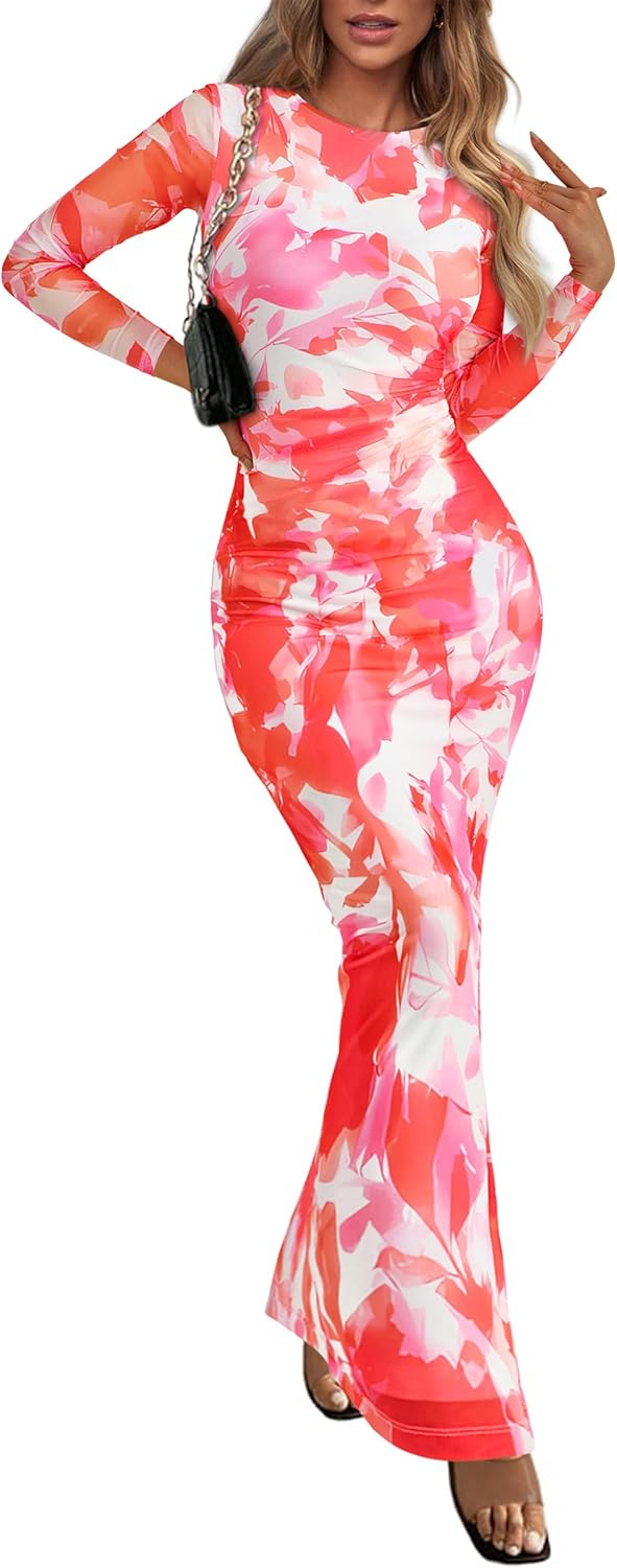 Stylish Bodycon Maxi Dress for Women with Floral Print Design