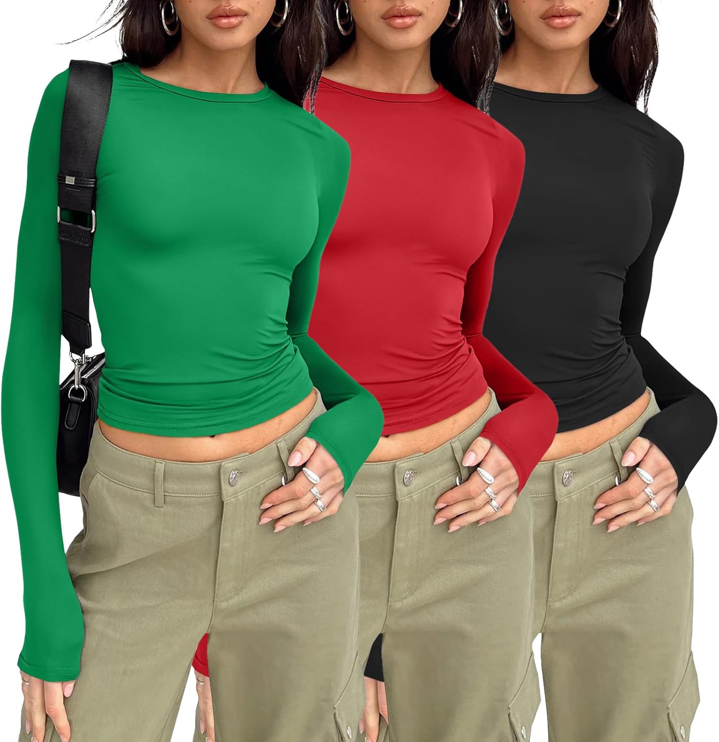 AUTOMET Women's Long Sleeve Crop Tops - Versatile Fitted T-Shirts