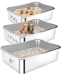 Stainless Steel Cat Litter Box 3 Pack - XXL Metal High-Sided Pan