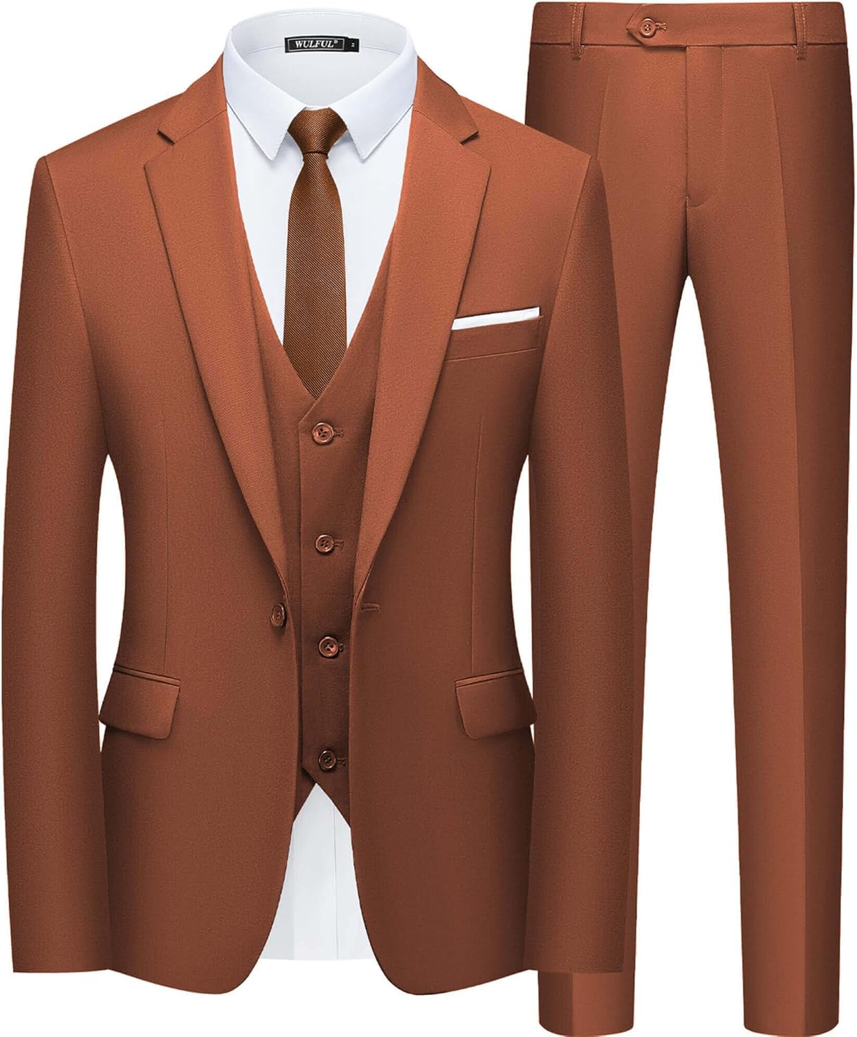 WULFUL Mens Slim Fit Suit 3-Piece Blazer for Weddings & Parties