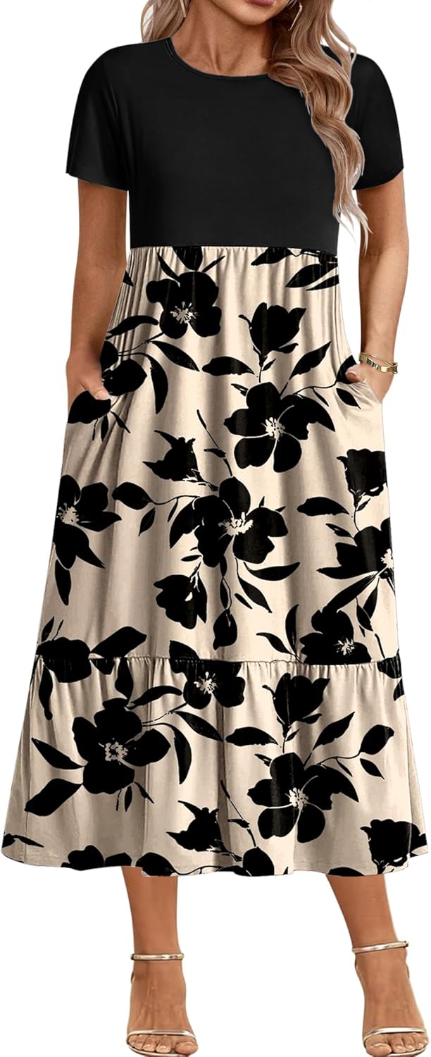 Plus Size Short Sleeve Casual Maxi Dress with Pockets