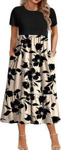 Women Plus Size Short Sleeve Maxi Dress - Flowy Tiered Summer Dress