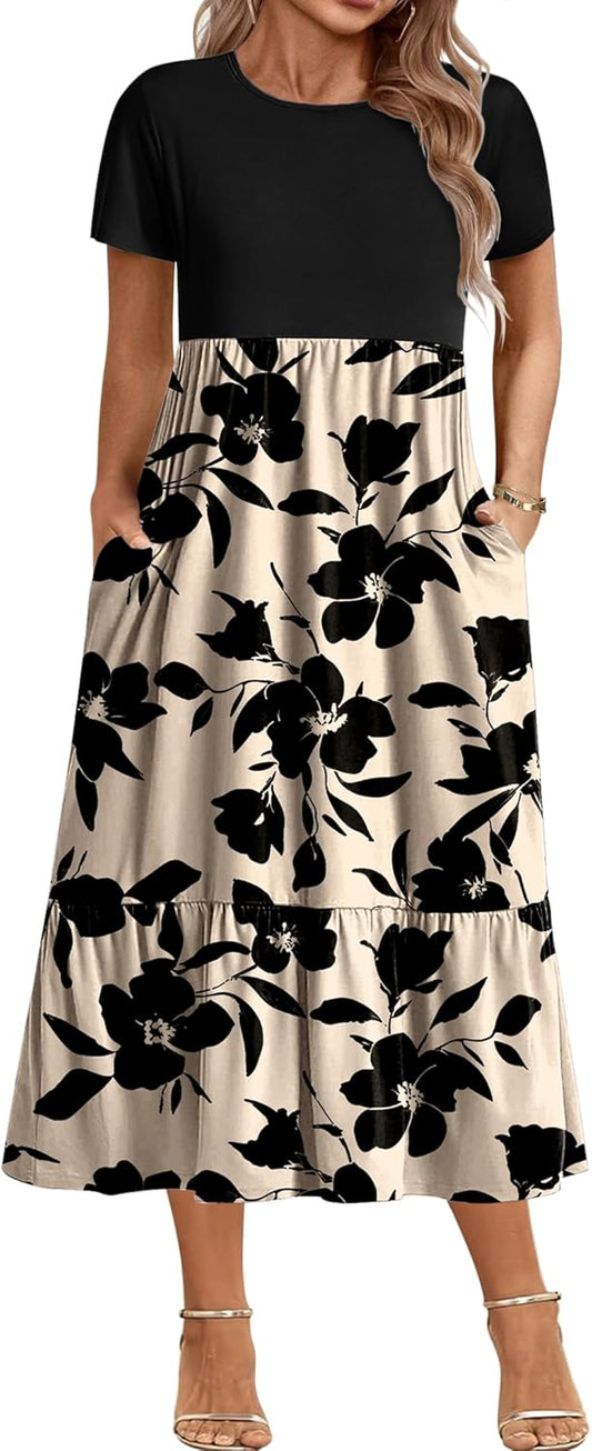 Plus Size Short Sleeve Maxi Dress with Pockets for Women