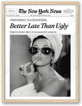Audrey Hepburn Newspaper Wall Art 16x20 - Vintage Oak Frame