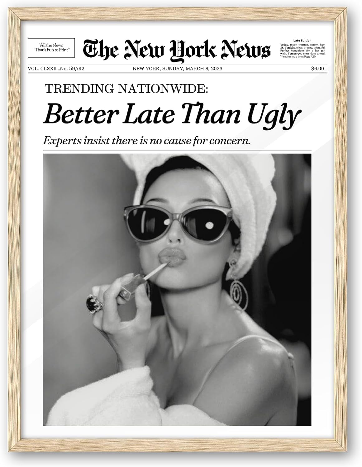 Audrey Hepburn Inspired Vintage Wall Art in Natural OAK Frame