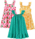 Girl Toddler 3-Pack Sleeveless Flamingo & Fruit Dresses - Soft Cotton